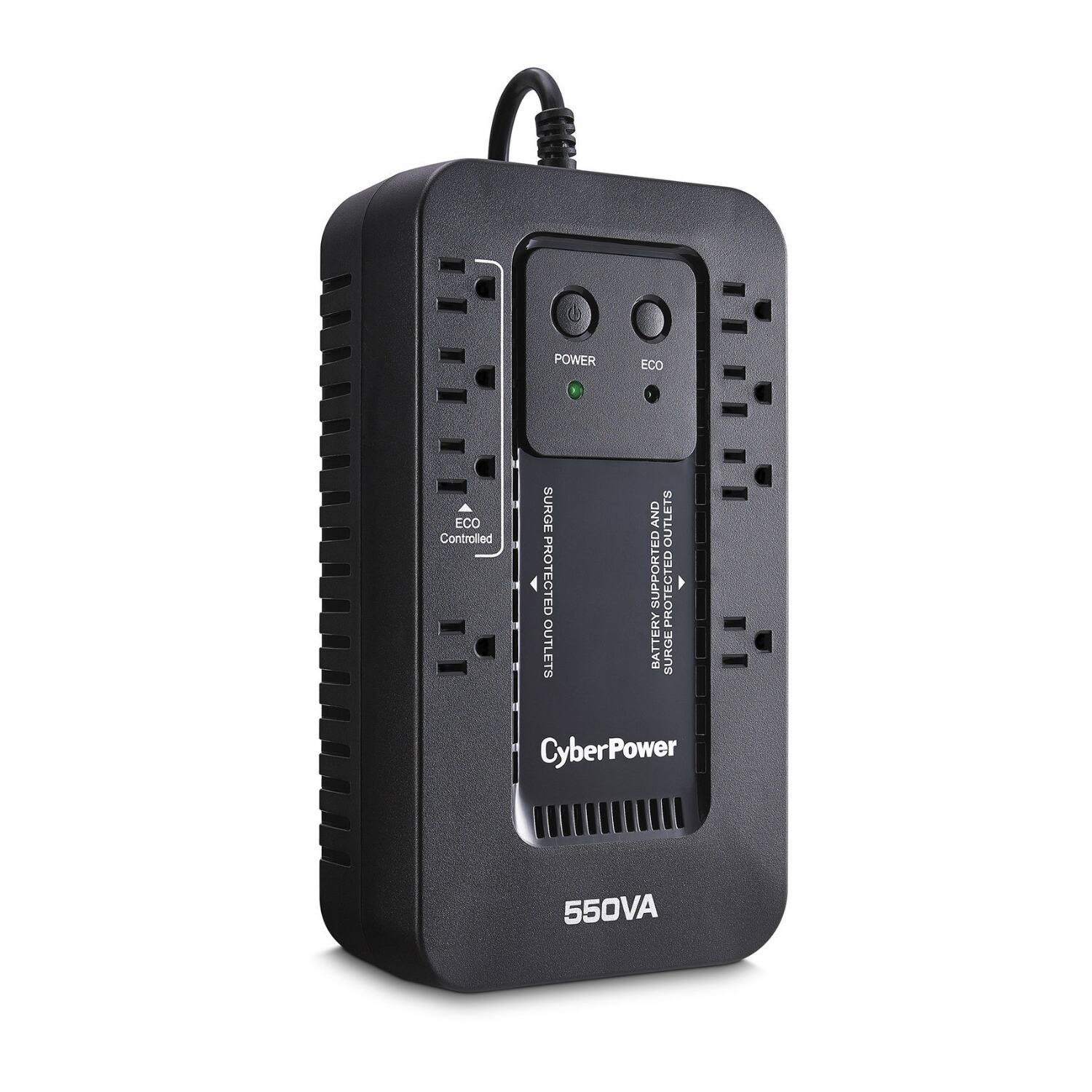 POWER ECO ECO Controlled SURGE PROTECTED OUTLETS AND OUTLETS CD SUPPORTED PROTEC BATTERY SURGE CyberPower 550VA