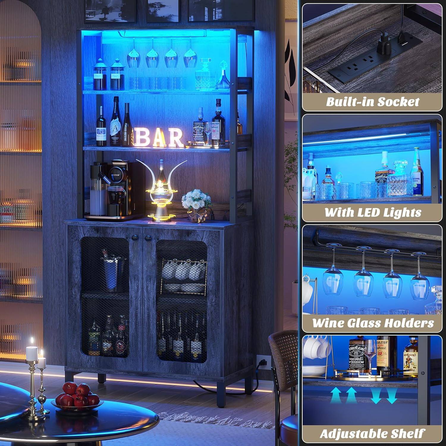 Built-in Socket  
BAR  
With LED Lights  
Wine Glass Holders  
Adjustable Shelf