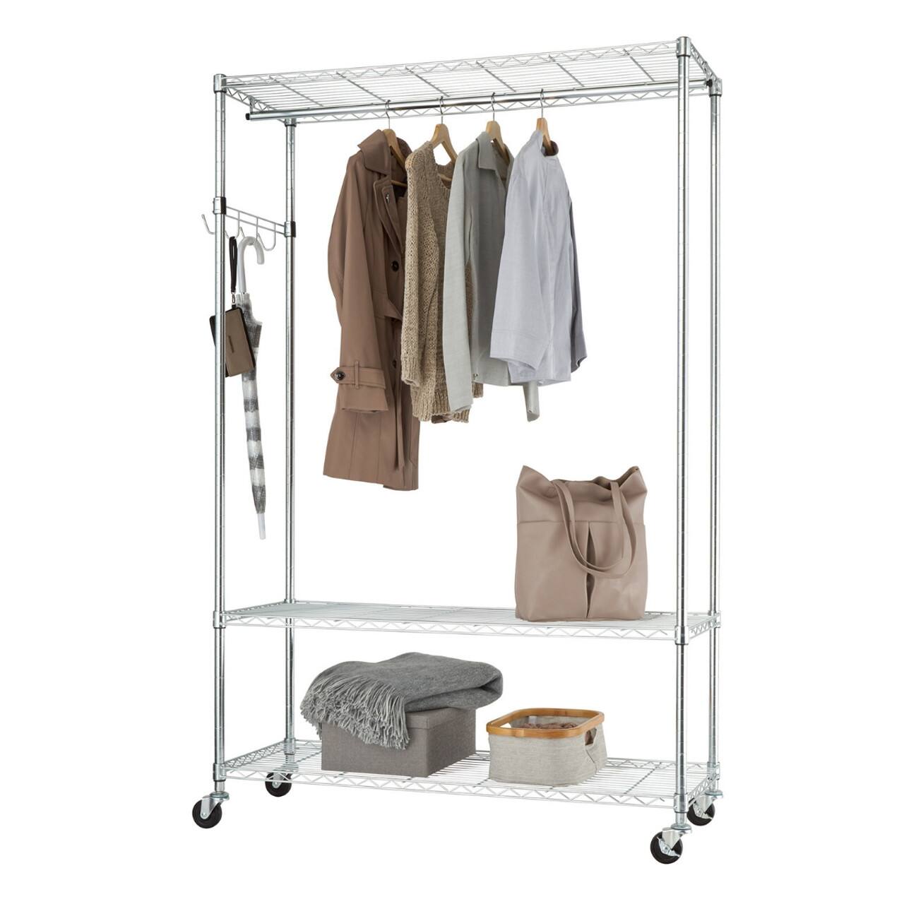 TRINITY - EcoStorage 3-Tier 48x18x75.5 Rolling Garment Rack - Chrome