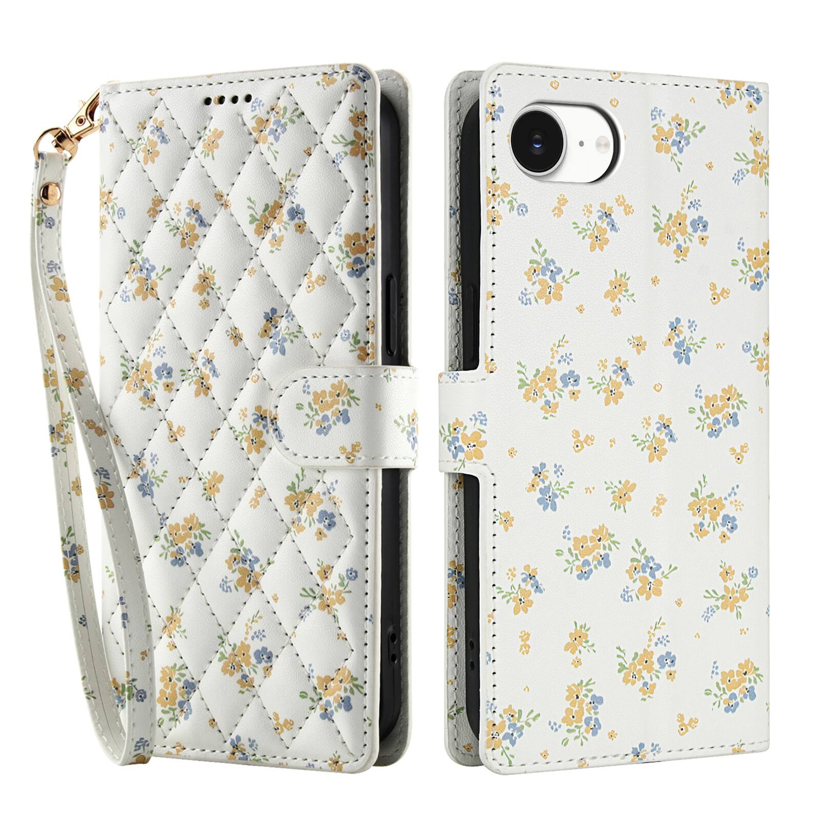 Angle. Dteck - Floral Wallet Case for Apple iPhone 17e with Wrist Strap, Premium PU Leather Shockproof Protective Flip Kickstand Cover - D.