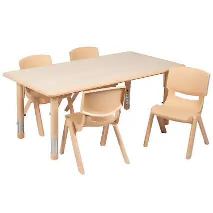 Front. Flash Furniture - Emmy Adjustable Kids Activity Table Set – 23.6" x 47.25" Natural Plastic Table with 4 Natural Chairs – Classroom & Dayca - Natural.