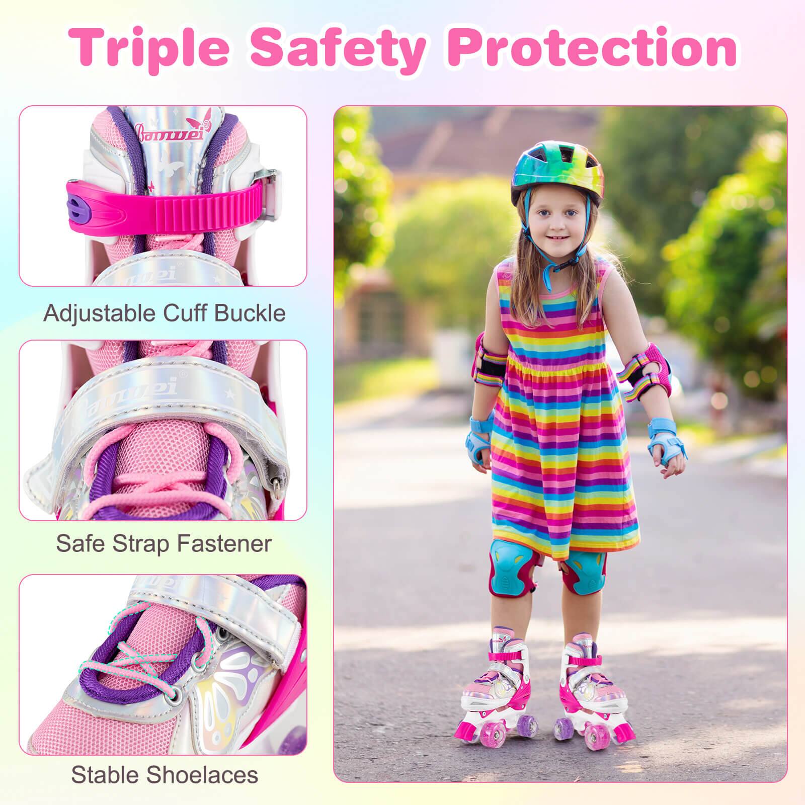 Triple Safety Protection

- Adjustable Cuff Buckle
- Safe Strap Fastener
- Stable Shoelaces