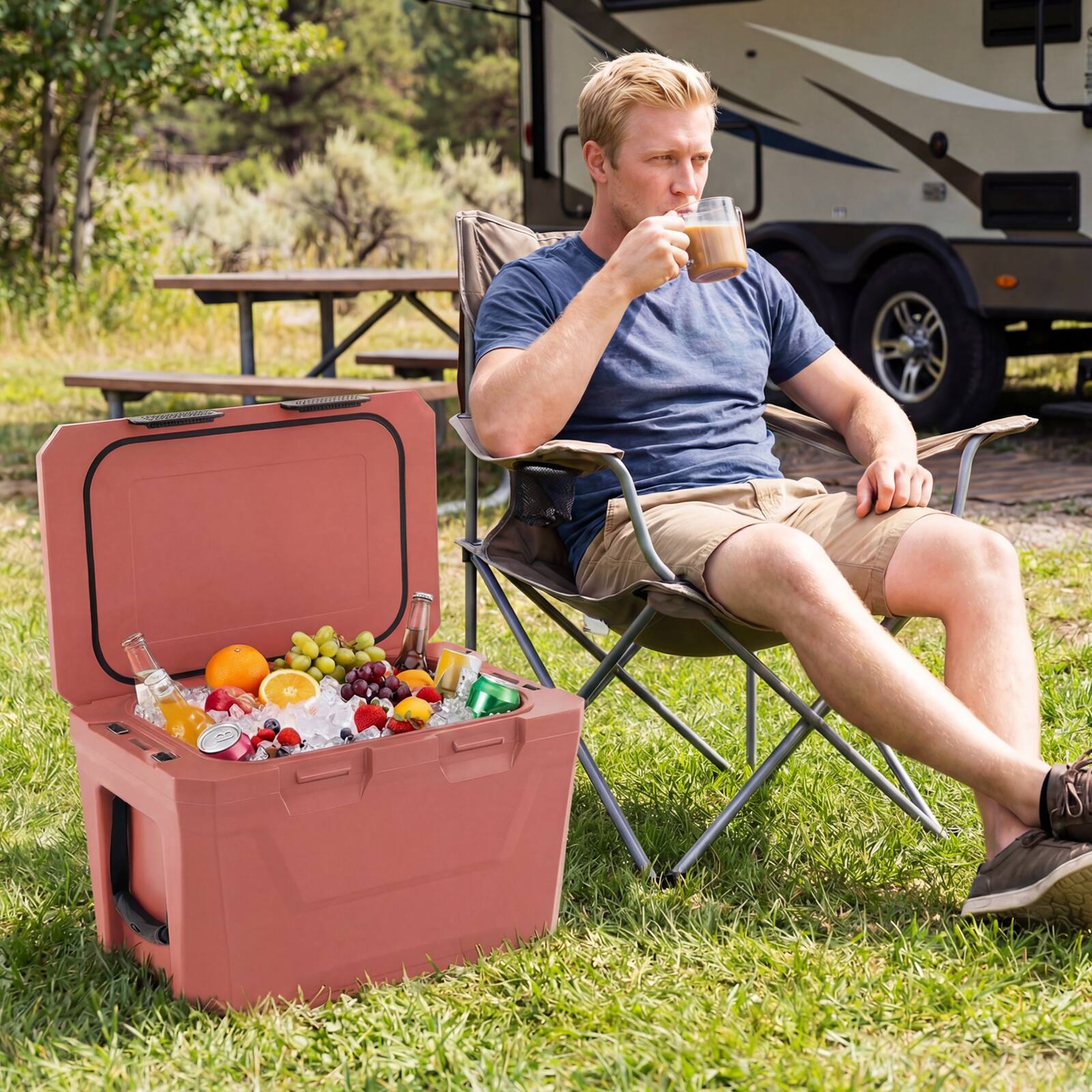 Alt View 3. Gymax - Gymax 37 QT Insulated Portable Cooler w/2 Cup Holders Bottle Opener & Drain Plug Pink - Pink.
