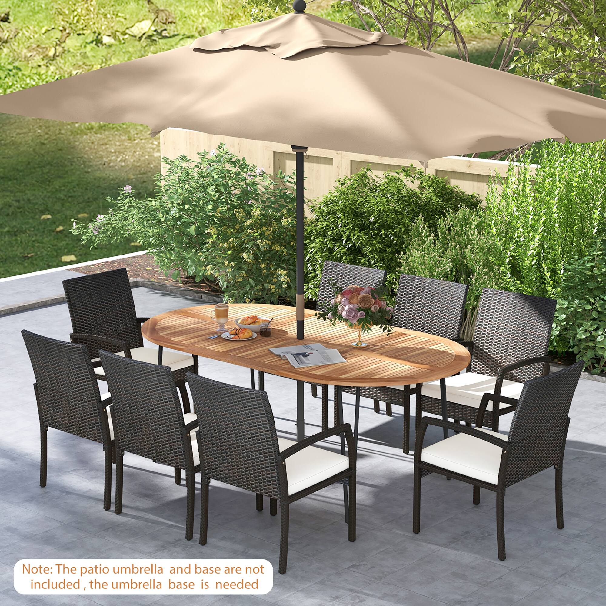 Note: The patio umbrella and base are not included, the umbrella base is needed.