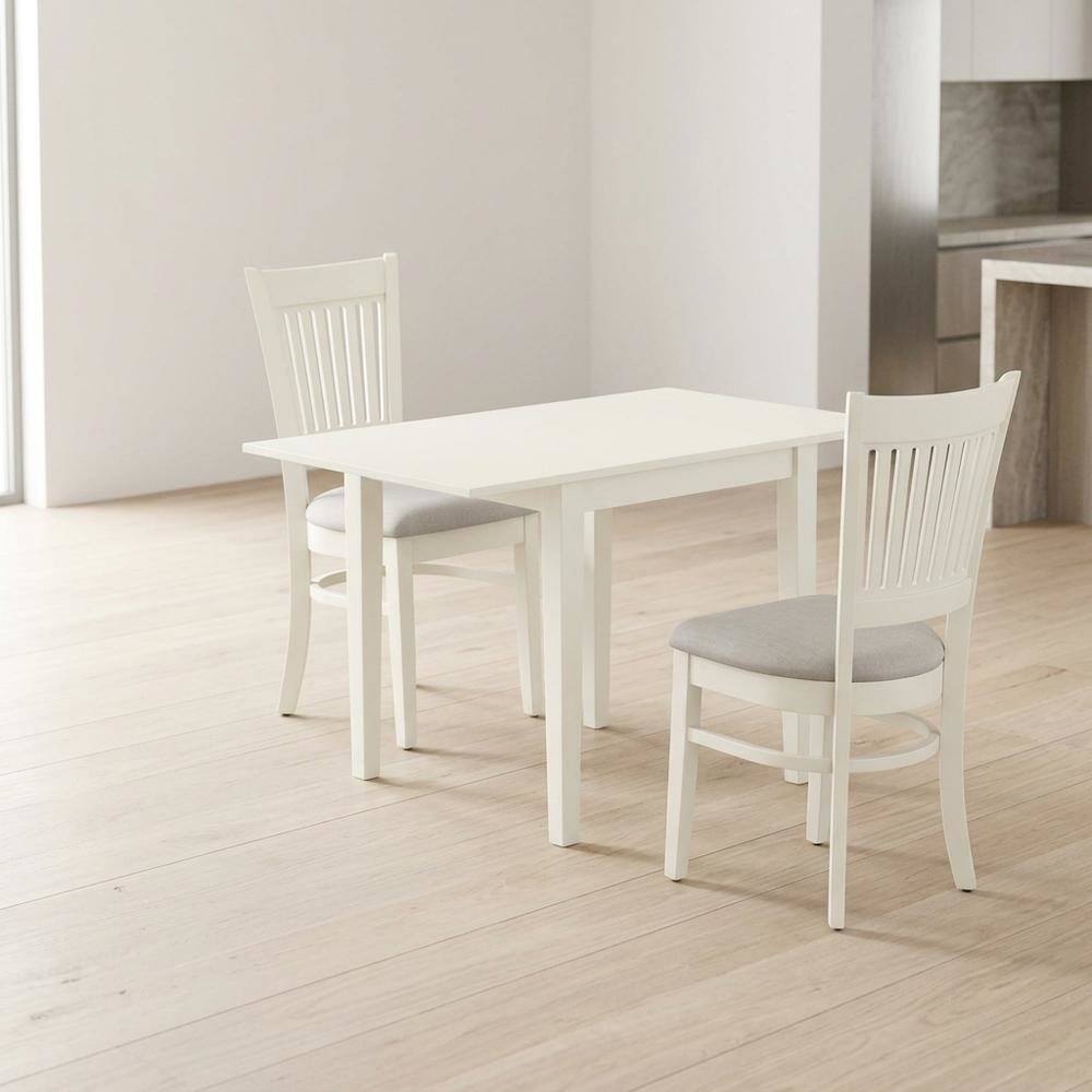 Alt View 2. FurniFact - Wood Drop-Leaf Dining Table & Chairs 3-Piece Set - Linen White.