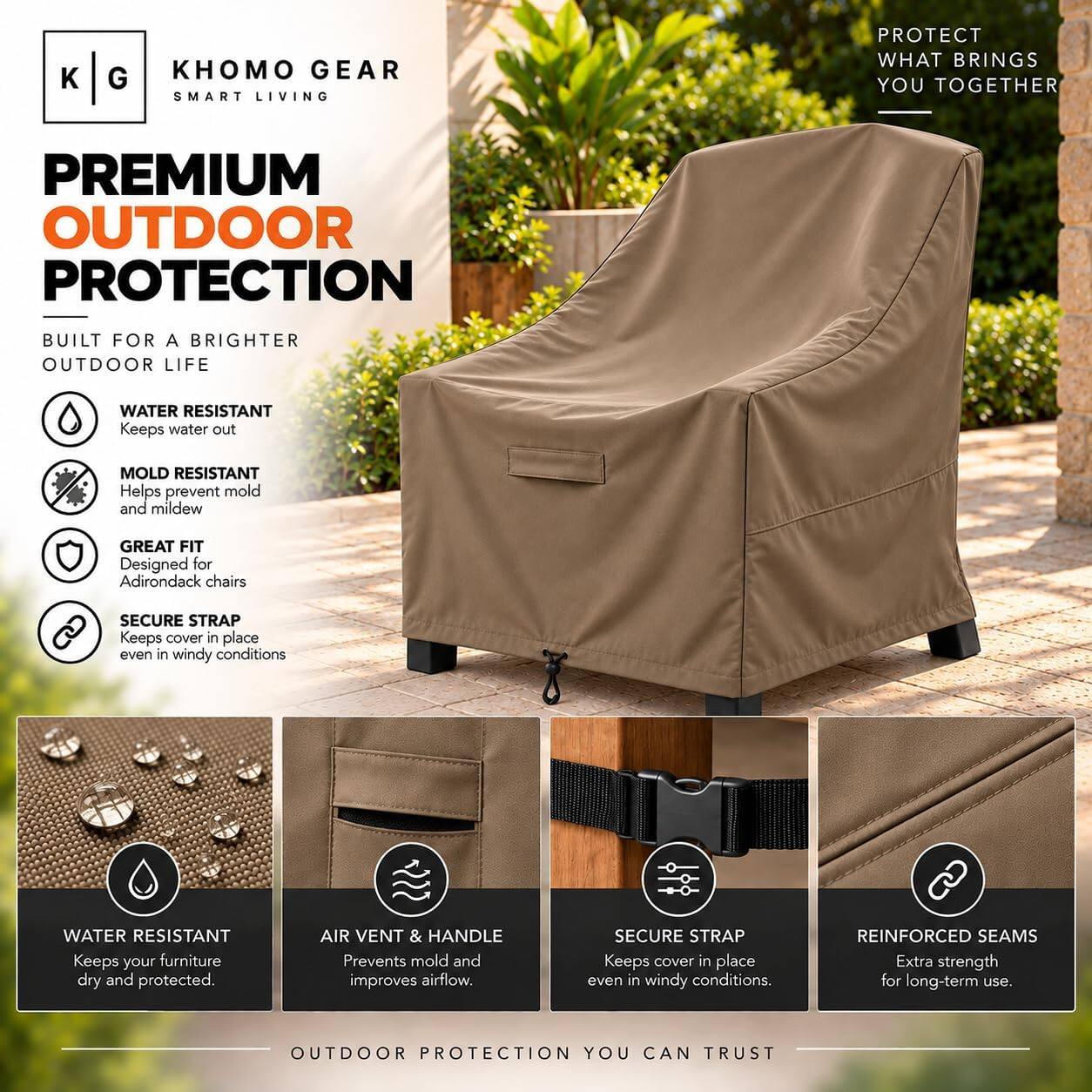 KHOMO GEAR Adirondack Chair Cover Waterproof, Patio Chair Cover with ...