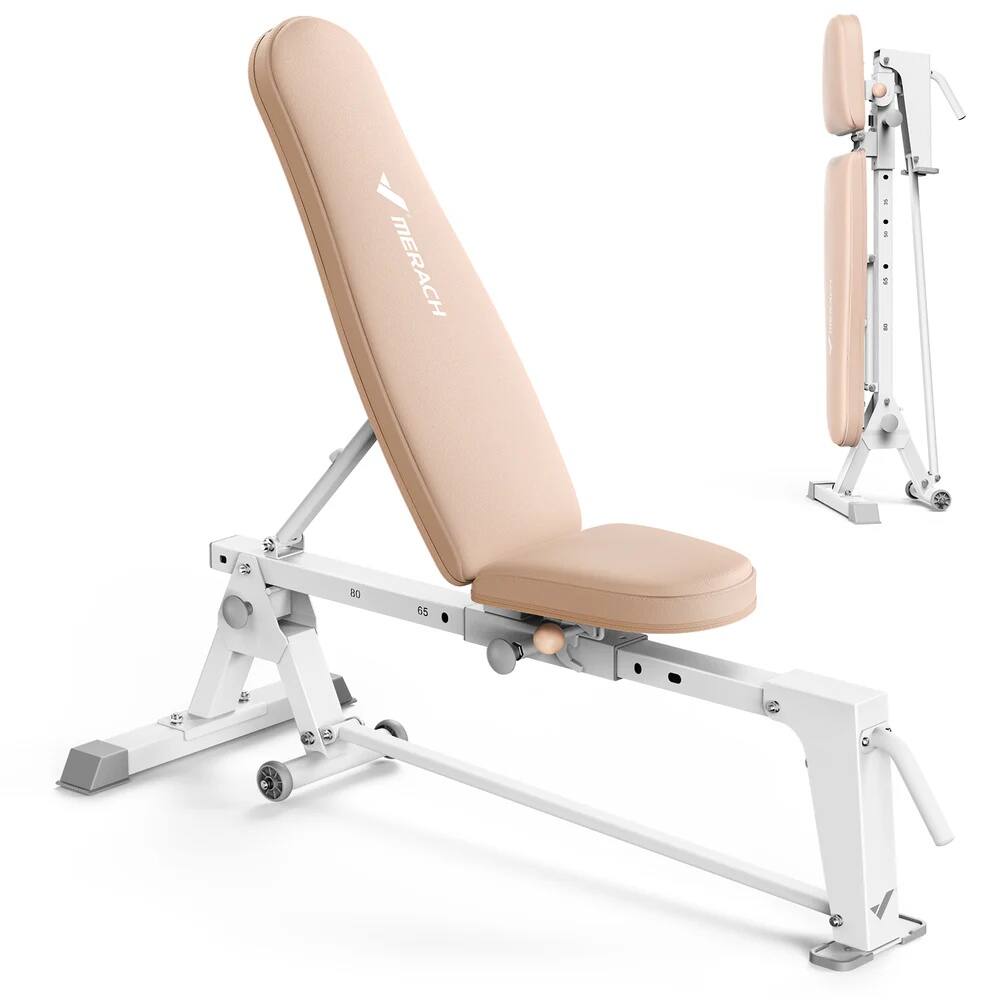 Front. MERACH - MERACH P14 Foldabl Weight Dumbbell Bench for HomeGym with 1100 LBS,5 Back & 2 Seat Positions Adjustable - Pink.