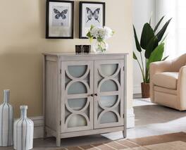 Kings Brand Furniture - Folsom Wood Console Table/Accent Cabinet, Wash Gray - Light/Pastel Grey