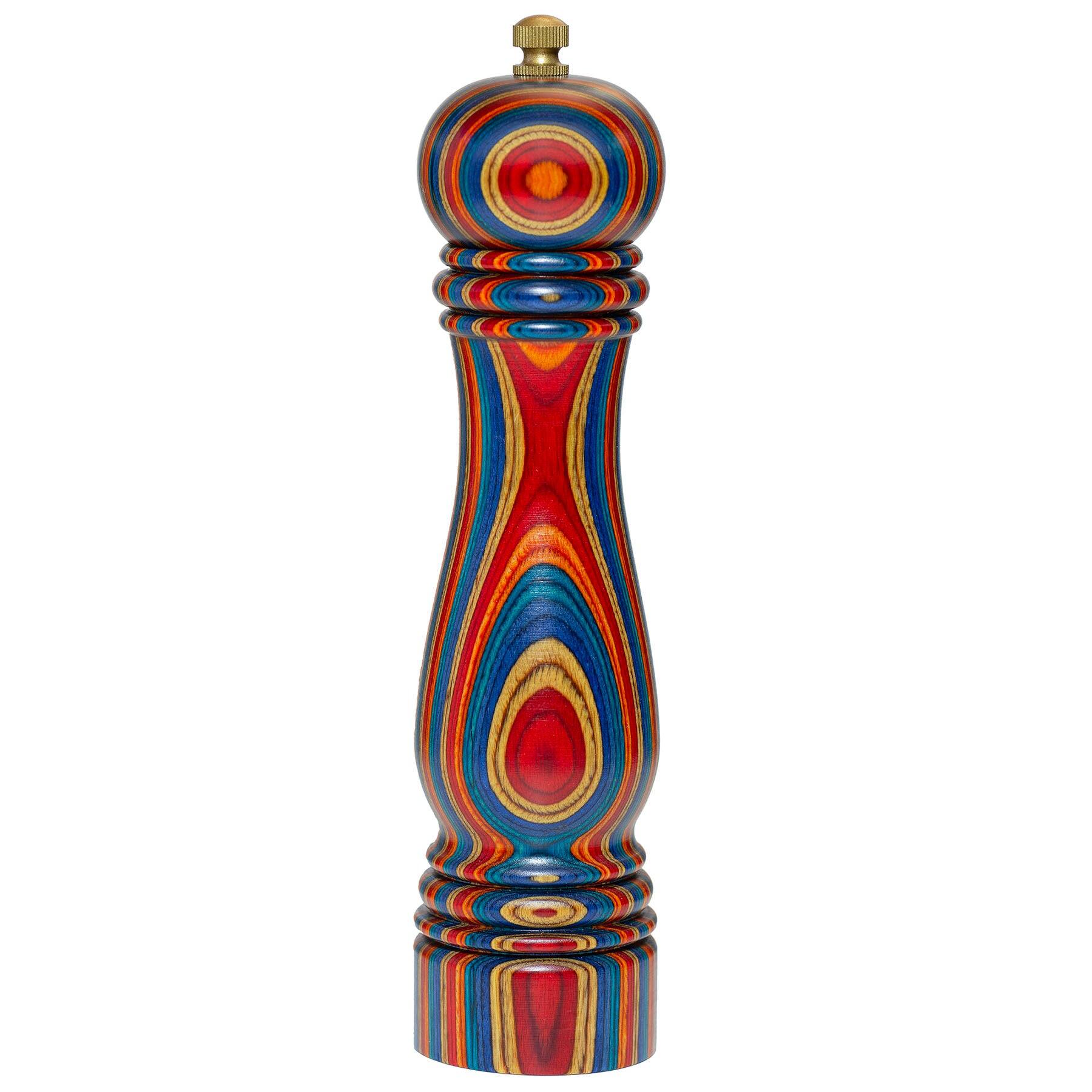 Front. Baltique - Montego Bay Collection Refillable Pepper Grinder - Blue, Orange, Red, Yellow.