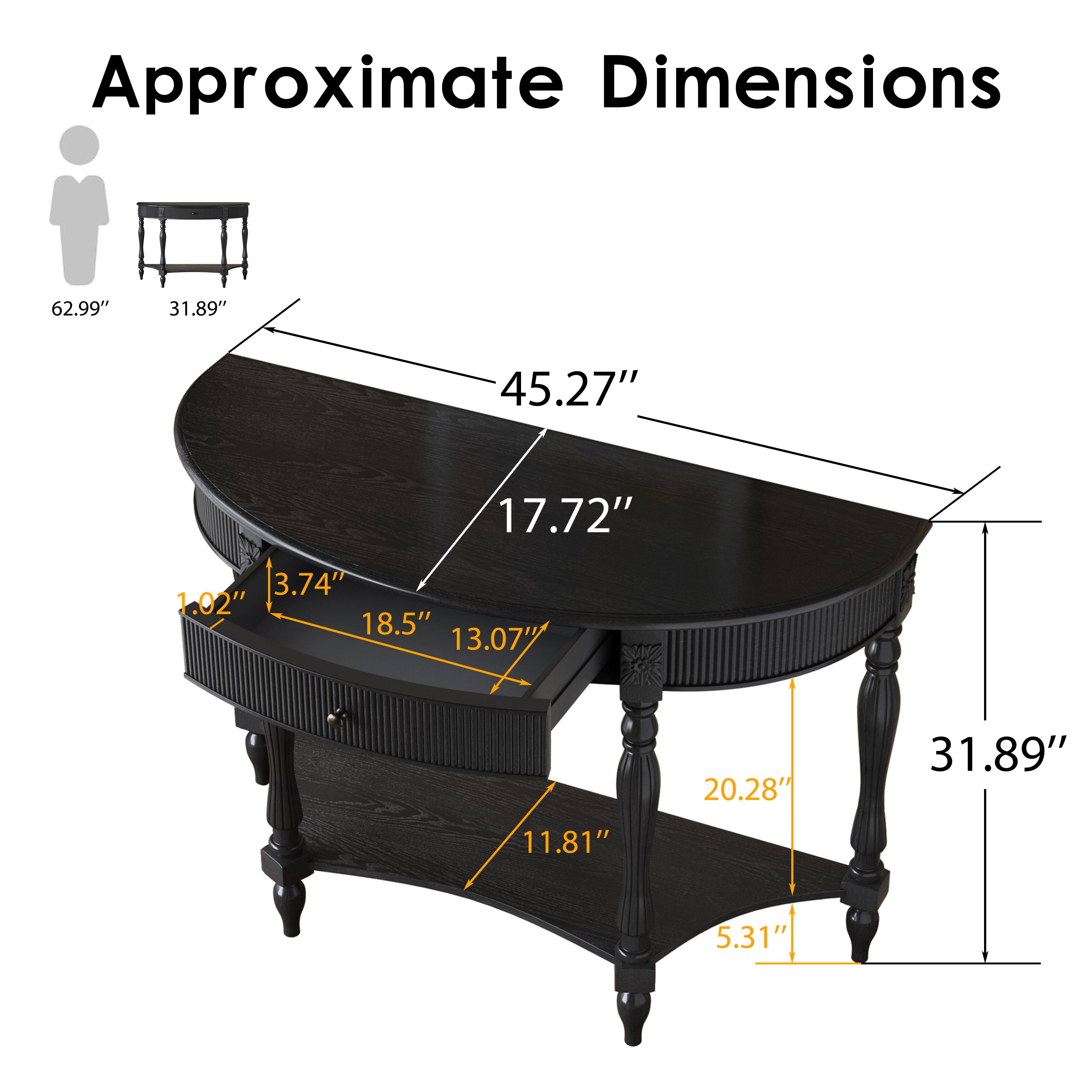 Approximate Dimensions

62.99"
31.89"
45.27"
17.72"
3.74" 1.02" 18.5" 13.07"
20.28"
31.89"
11.81"
5.31"