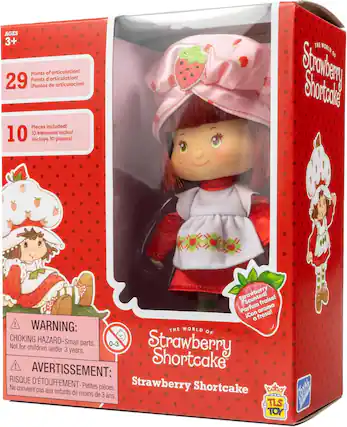 AGES 3+
29 Points of articulation!
Points d'articulation!
¡Puntos de articulación!
10 Pieces included!
10 éléments inclus!
incluye 10 piezas!
THE WORLD OF Strawberry Shortcake Scented!
Parfum aroma ¡Con aroma a fresa!
WARNING: CHOKING HAZARD-Small parts. Not for children under 3 years.
AVERTISSEMENT: RISQUE D'ÉTOUFFEMENT- Petites pièces. Ne convient pas aux enfants de moins de 3 ans.
TLS TOY