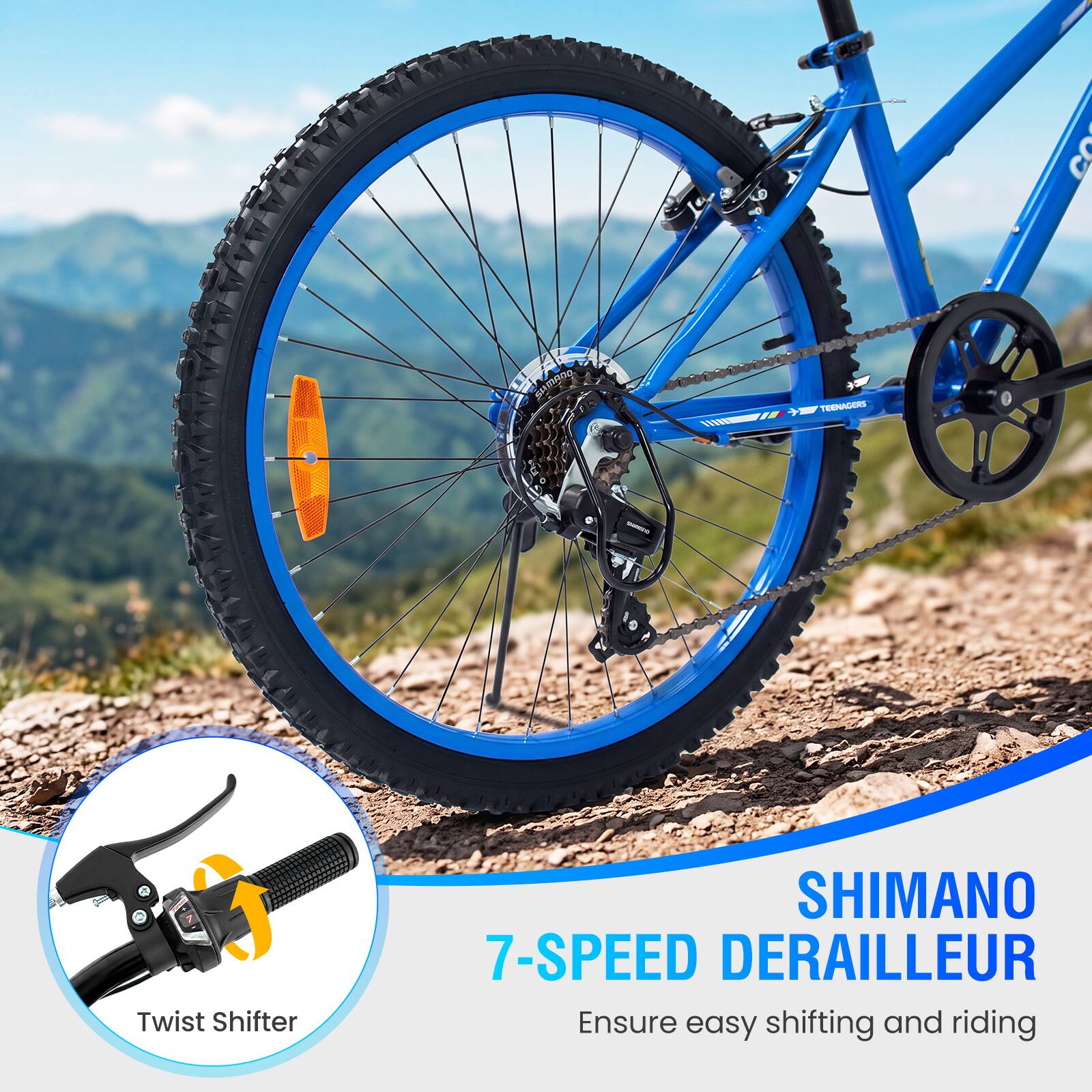CO  
SUMADO  
TEENAGERS  
Twist Shifter  
SHIMANO 7-SPEED DERAILLEUR  
Ensure easy shifting and riding