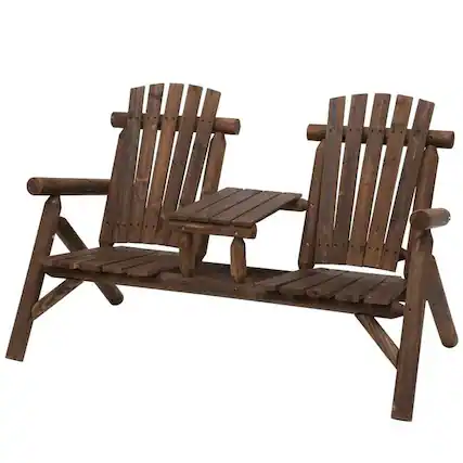 Front. SlickBlue - Outdoor Adirondack 2 Chair Lounger with Built-In Coffee Table – Durable Patio Seating Set - Brown.