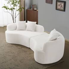 Front. Anysun - Curved 4-Seat Grey Teddy Velvet Sofa - Full Compression Sponge, No Assembly, Compact for Small Spaces & Apartments - White.