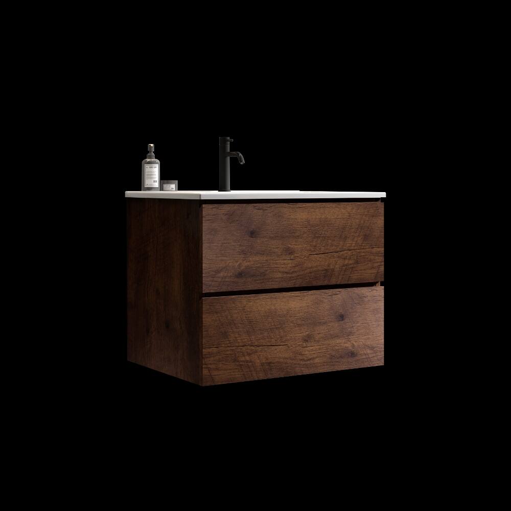 Alt View 1. Loheer - Loheer 24 inch wall mounted bathroom vanity Walnut Floating Cabinet with Ceramic Sink - Walnut.