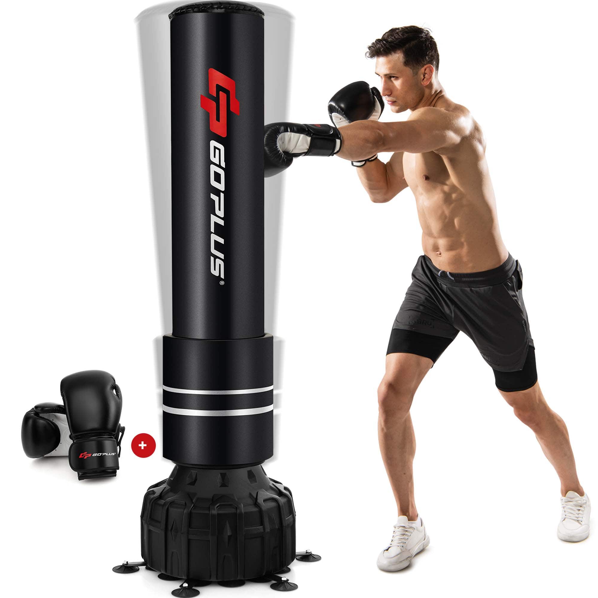 Costway - Goplus 71" Freestanding Punching Bag with 25 Suction Cups Gloves 182 lbs Sand Filling - Black