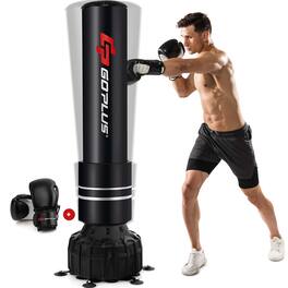 Costway - Goplus 71" Freestanding Punching Bag with 25 Suction Cups Gloves 182 lbs Sand Filling - Black