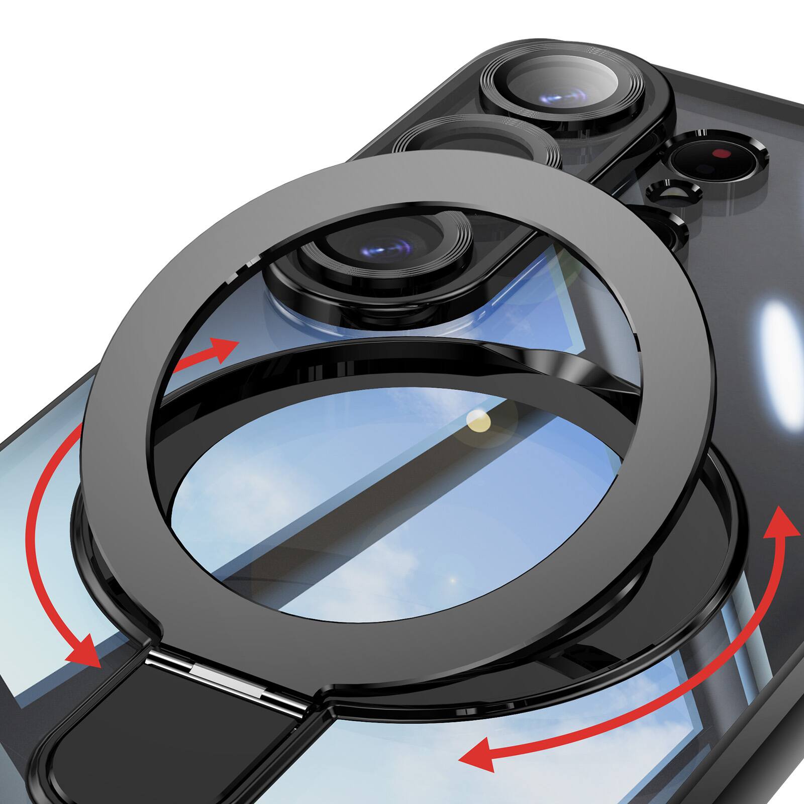 Left. UUCOVER - Magnetic Kickstand Case for Samsung Galaxy S26 Ultra with Lens Protector, Compatible with MagSafe, Plating Clear Cover - Black.