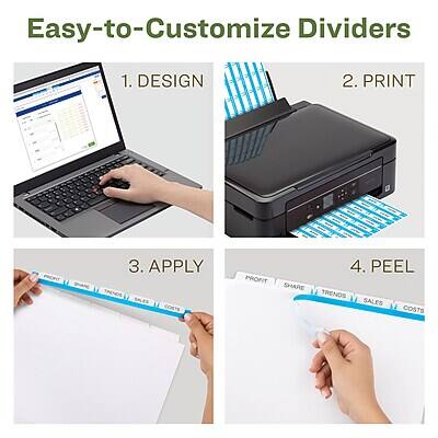 Easy-to-Customize Dividers

1. DESIGN
2. PRINT
3. APPLY
4. PEEL

PROFIT SHARE TRENDS SALES COSTS