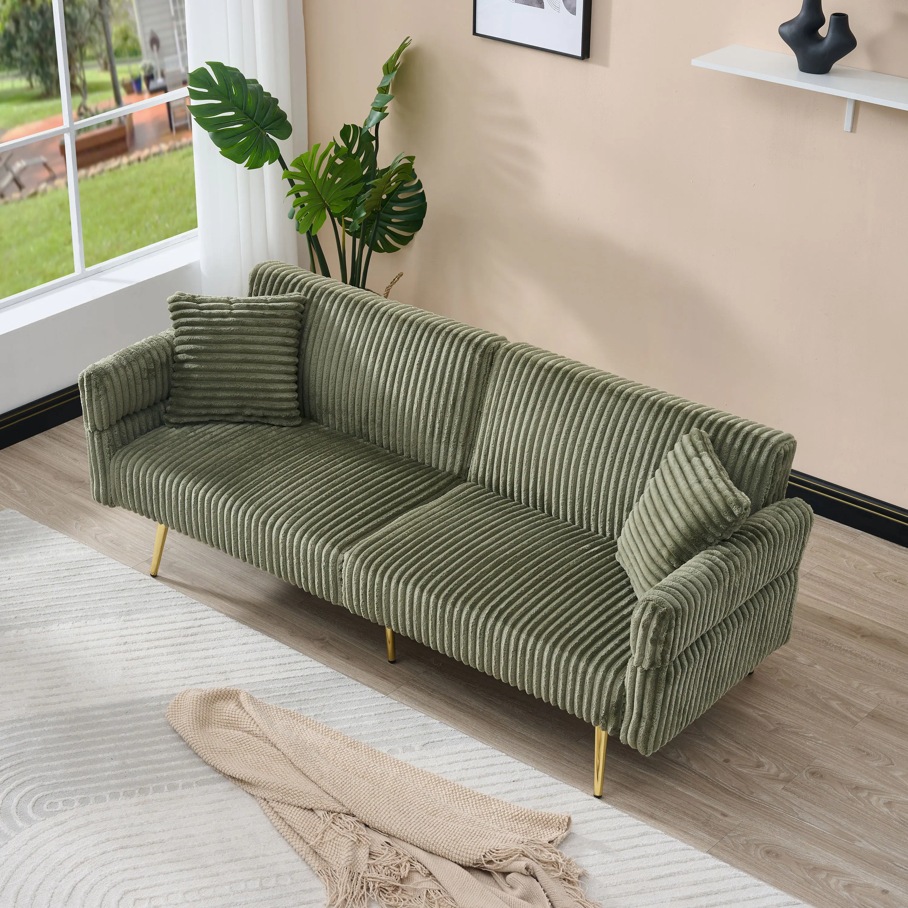 Alt View 9. Boyel Living - 79 Inch Green Corduroy Foldable Sofa Bed with Adjustable Armrests for Living Room and Small Spaces - Green.