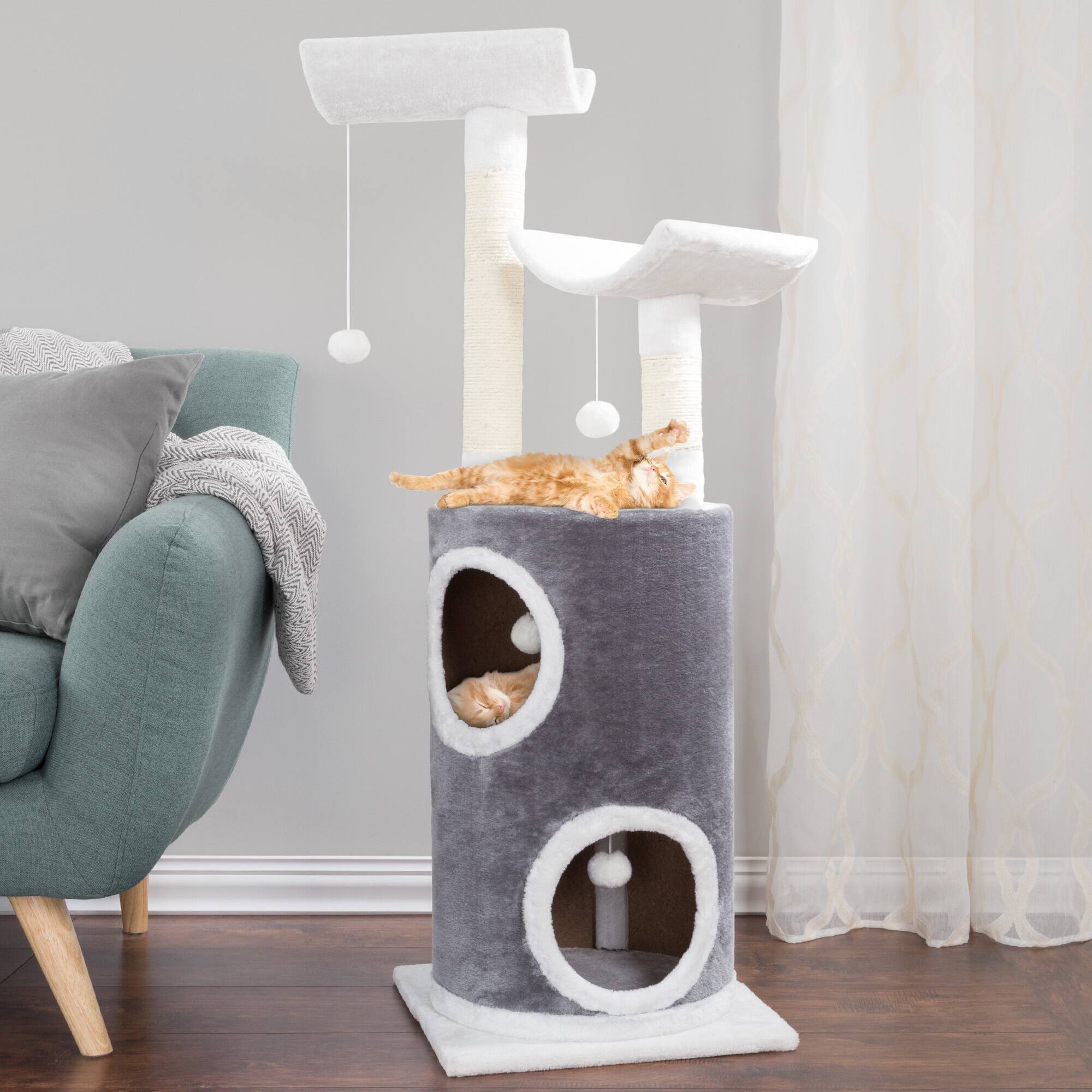 Alt View 1. PetMaker - 5-Tier Cat Tower with 2 Napping Perches, 2 Story Kitty Condo, 2 Sisal Rope Scratching Posts, Hanging Toys - Gray and White.
