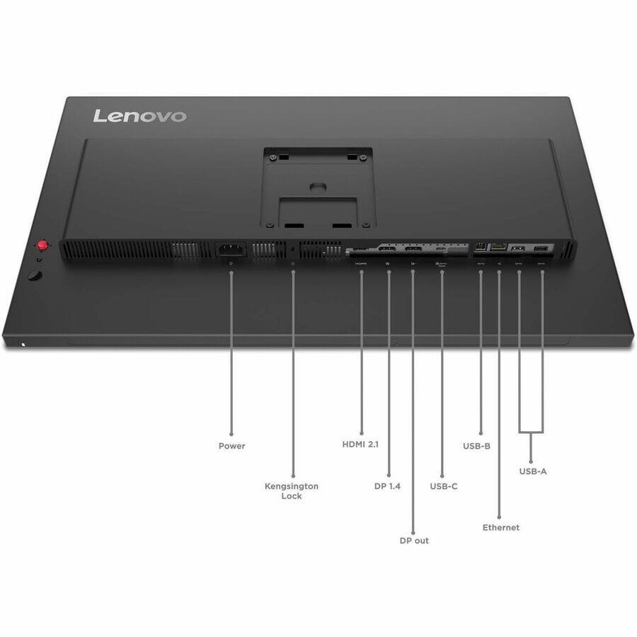 Lenovo

- Power
- Kensington Lock
- HDMI 2.1
- DP 1.4
- USB-C
- DP out
- Ethernet
- USB-B
- USB-A