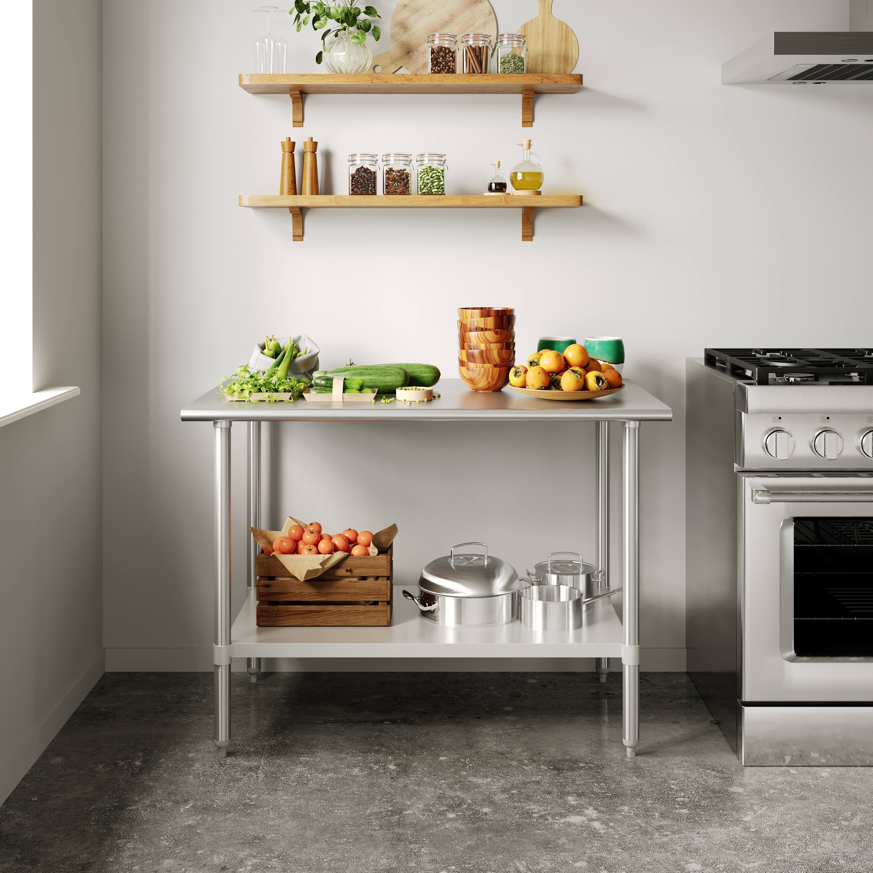 Alt View 1. Flash Furniture - Reese 30x48 Portable Prep and Work Table with NSF Certified 18 Gauge Stainless Steel Top Shelf and Adjustable Galvanized - Gray.