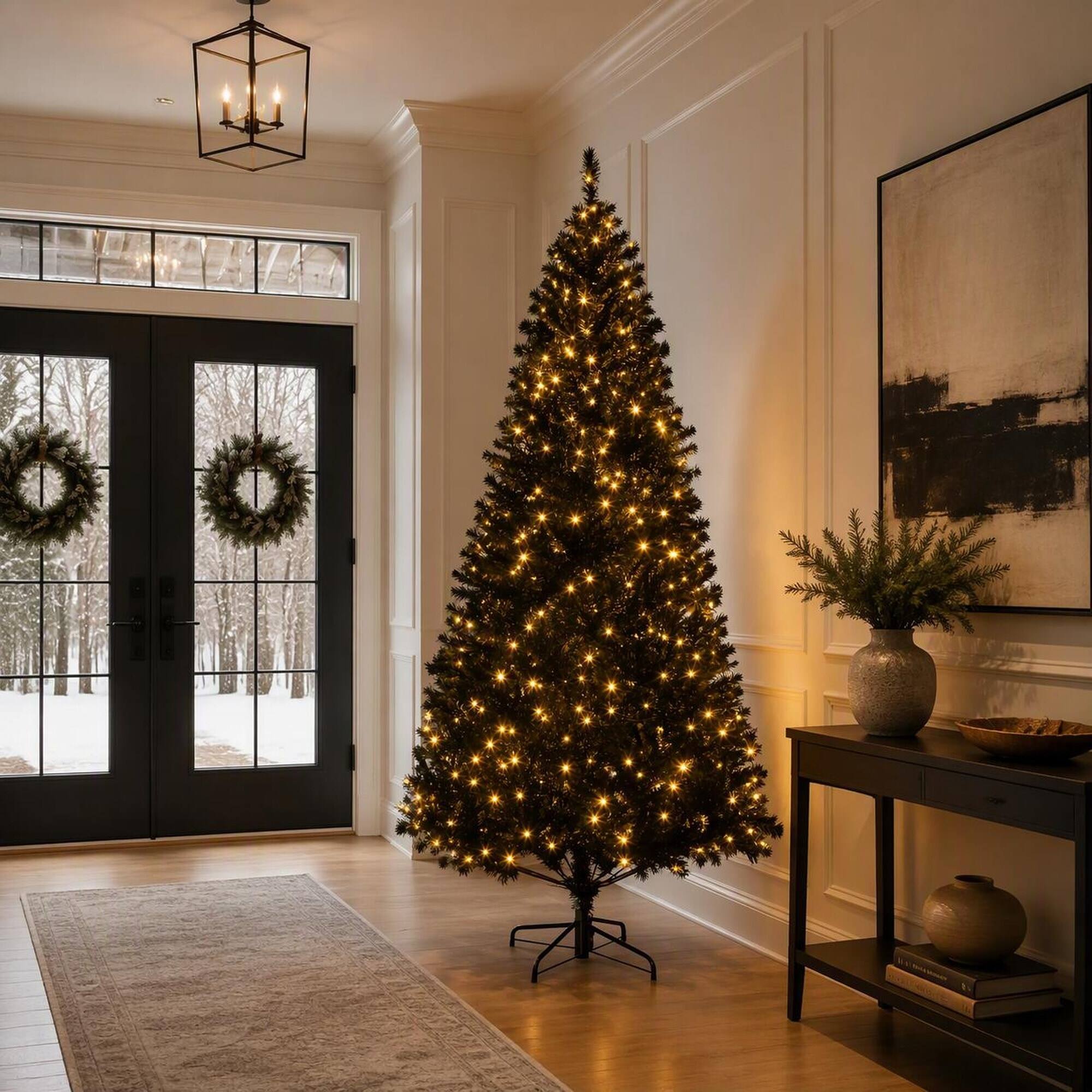 Alt View 2. RYHNUYNE - 7.5 FT Tall Pre-Lit Artificial Christmas Tree, Realistic Branches Hinged Design Easy Assembly Warm Holiday Home Decor - Black.