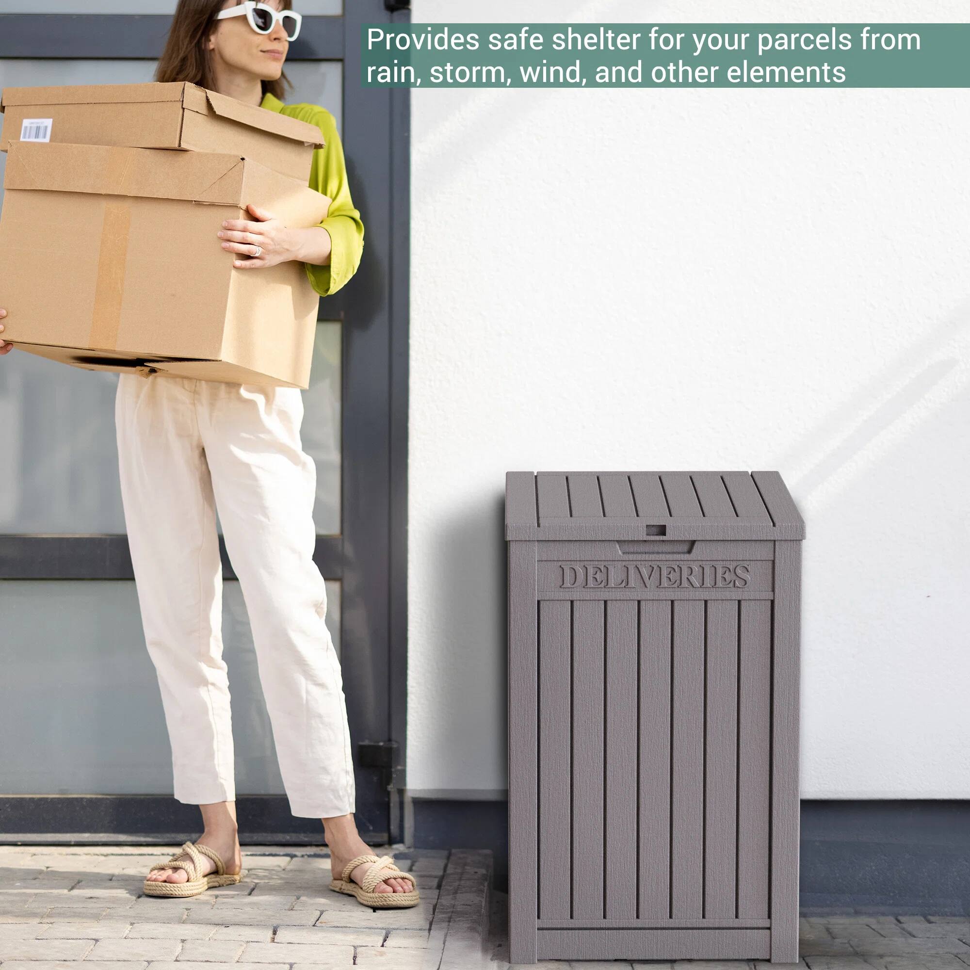 Provides safe shelter for your parcels from rain, storm, wind, and other elements.