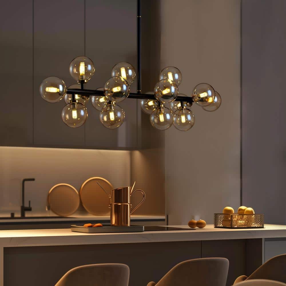 Angle. Siljoy - Warm-Toned Crystal-Clear Amber 16-Light Glass Shade Molecular Chandelier - amber.