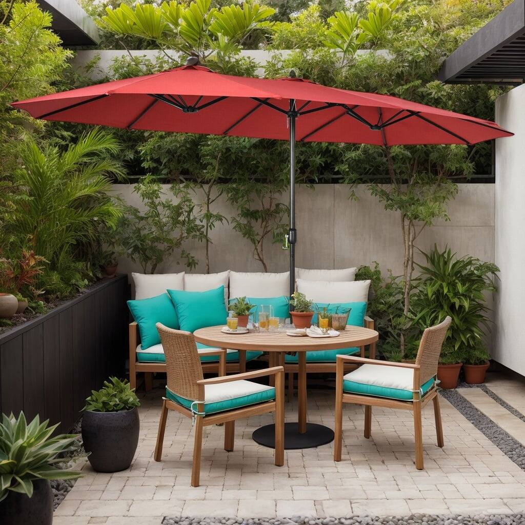 Front. Kadyn - 15 Feet Double Sided Twin Patio Umbrella with Crank and Base Red Outdoor Table Umbrella Yard Umbrella Outdoor Patio Umbr - Red.