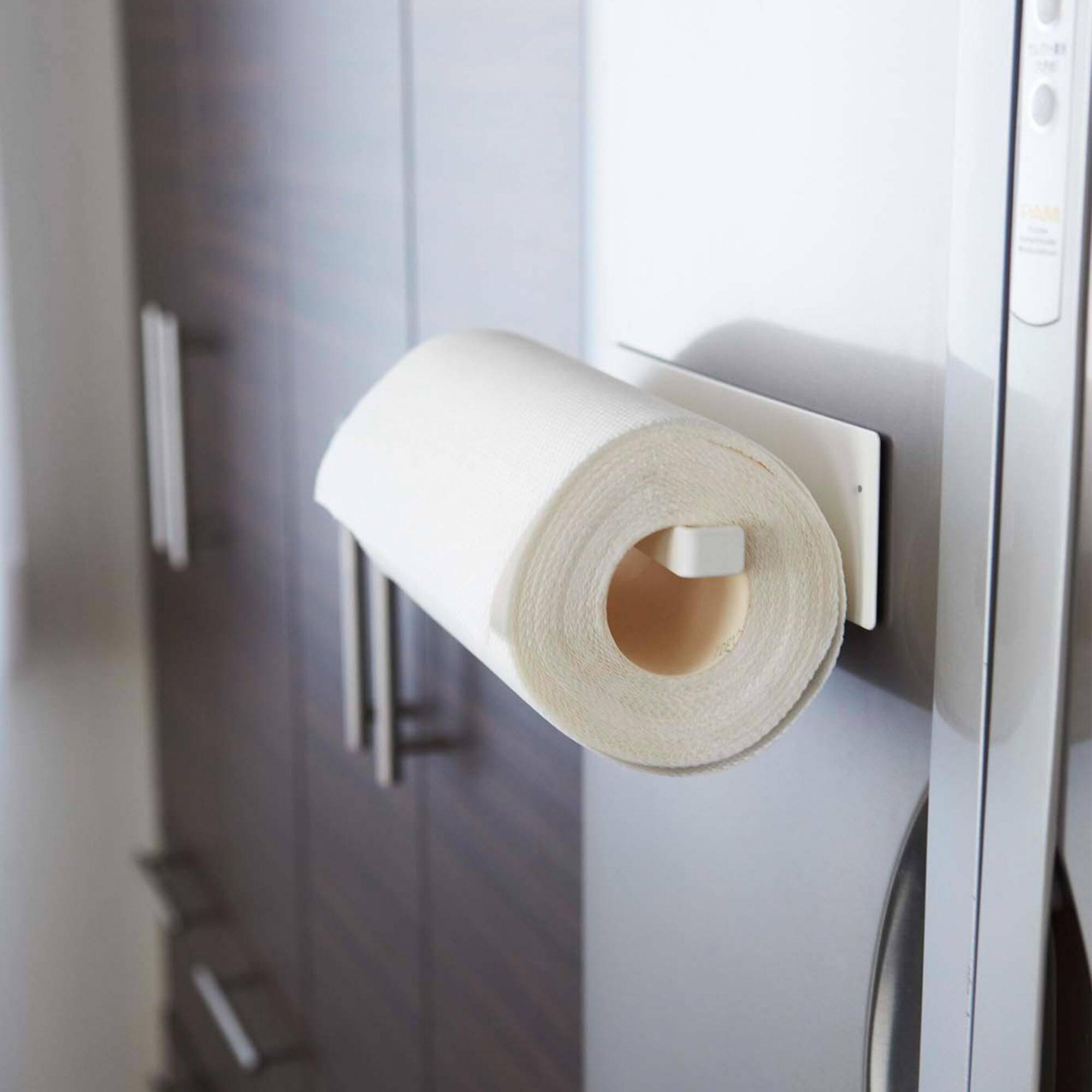 Angle. Yamazaki Home - Magnetic Paper Towel Holder - Steel - white.