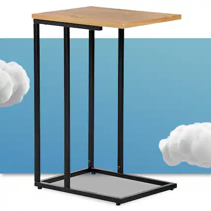Front. Serta - Serta Harton C Shape Side Table, Rustic Wood - Rustic Wood.