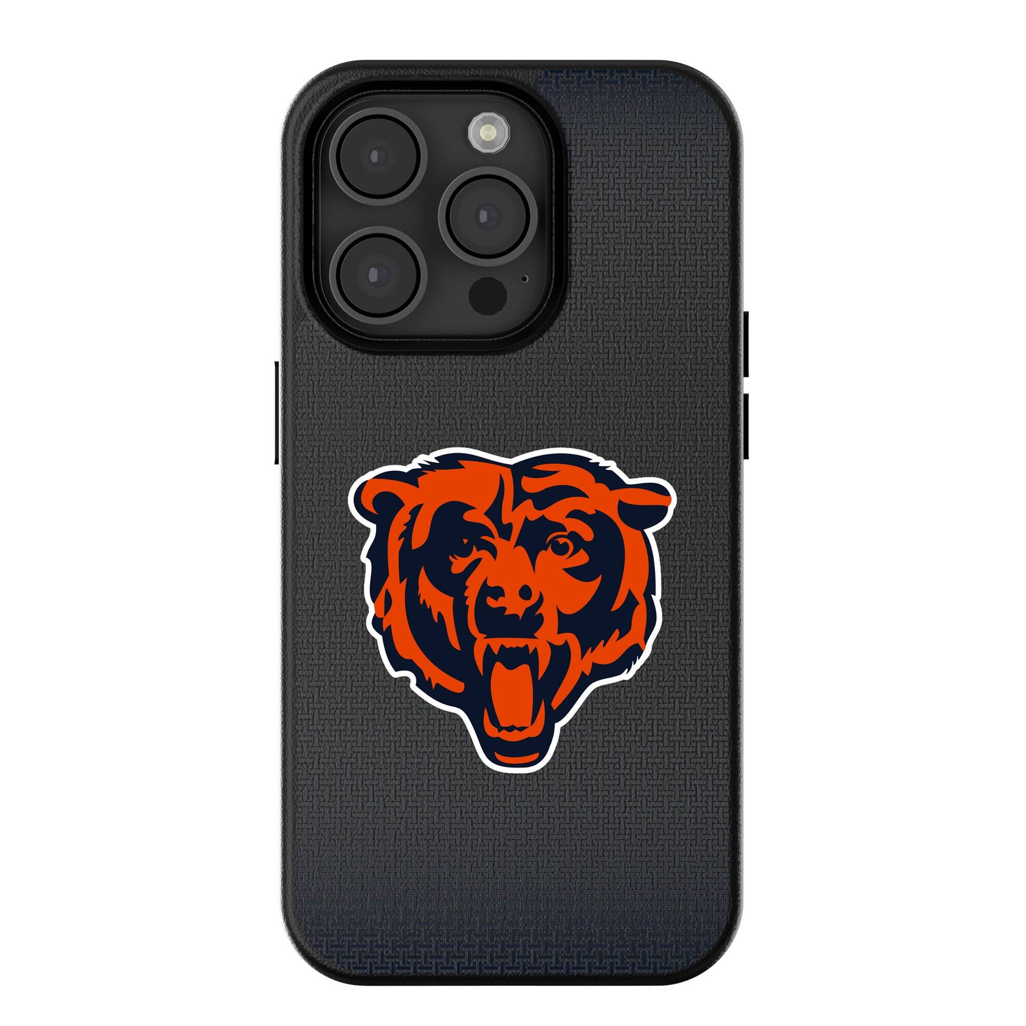 Front. Keyscaper - Chicago Bears Linen Logo iPhone Magnetic Bump Case - 16 Pro - Black.