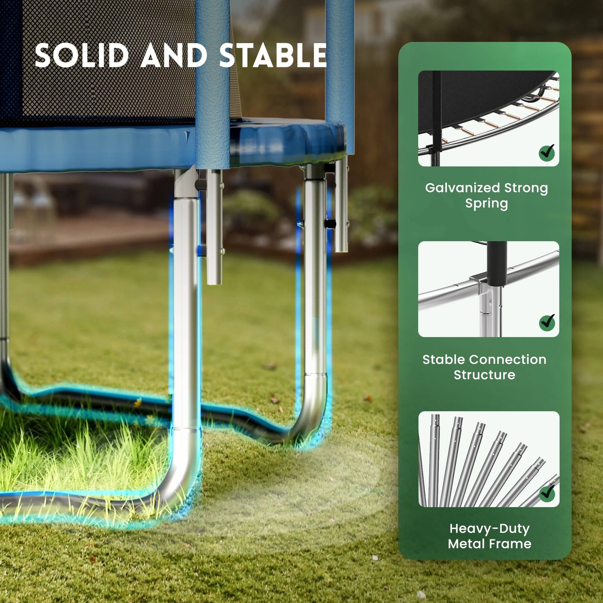 SOLID AND STABLE

- Galvanized Strong Spring
- Stable Connection Structure
- Heavy-Duty Metal Frame