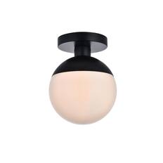 Front. Living District - Eclipse 1 Light Black Flush Mount With Frosted White Glass - Black And Frosted White.