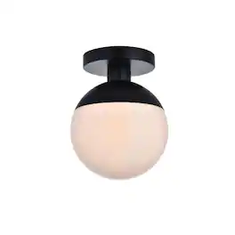 Living District - Eclipse 1 Light Black Flush Mount With Frosted White Glass - Black And Frosted White