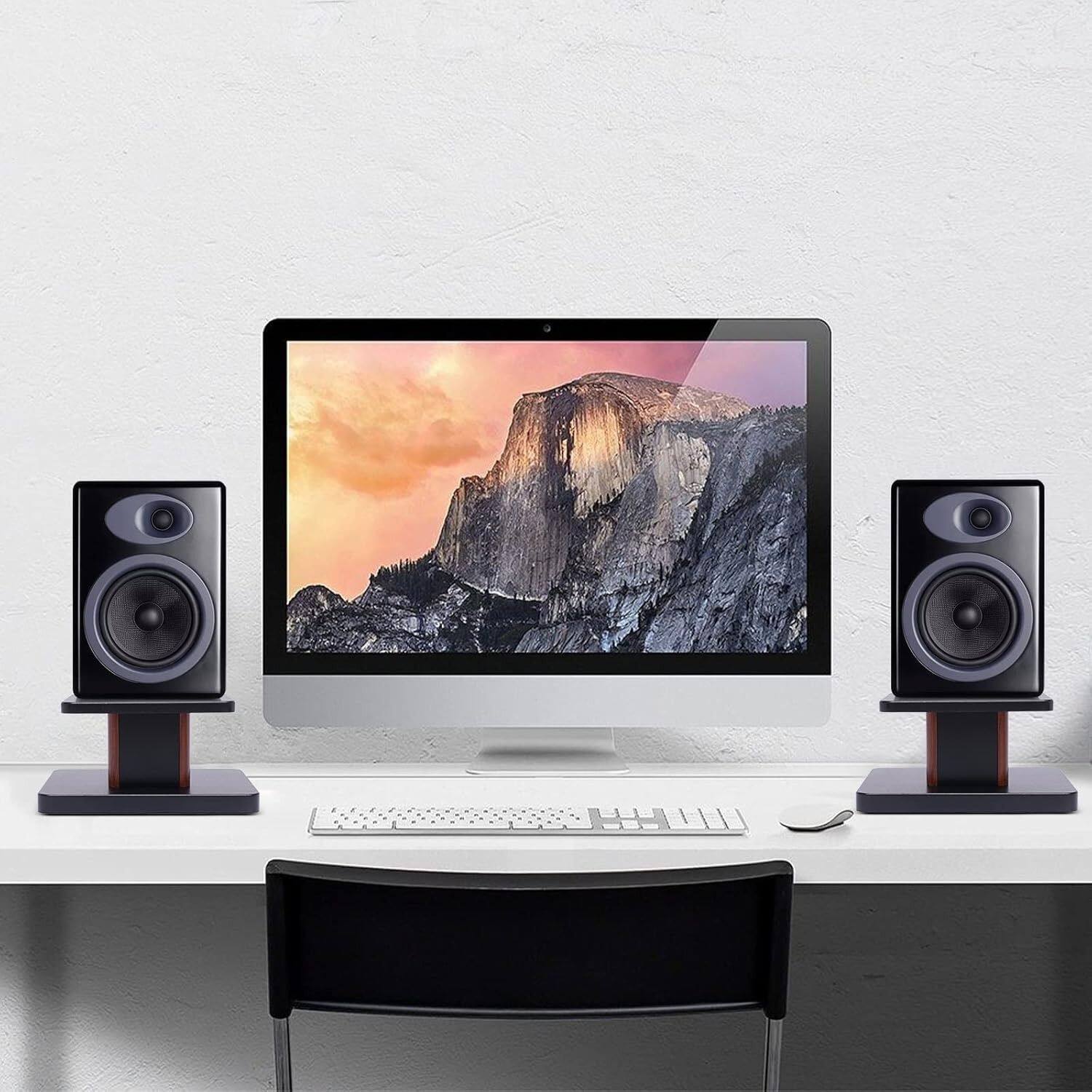 Left. Stock Preferred - Pair of Desktop Speaker Stands 6" High Studio Monitor Mounts - Black.