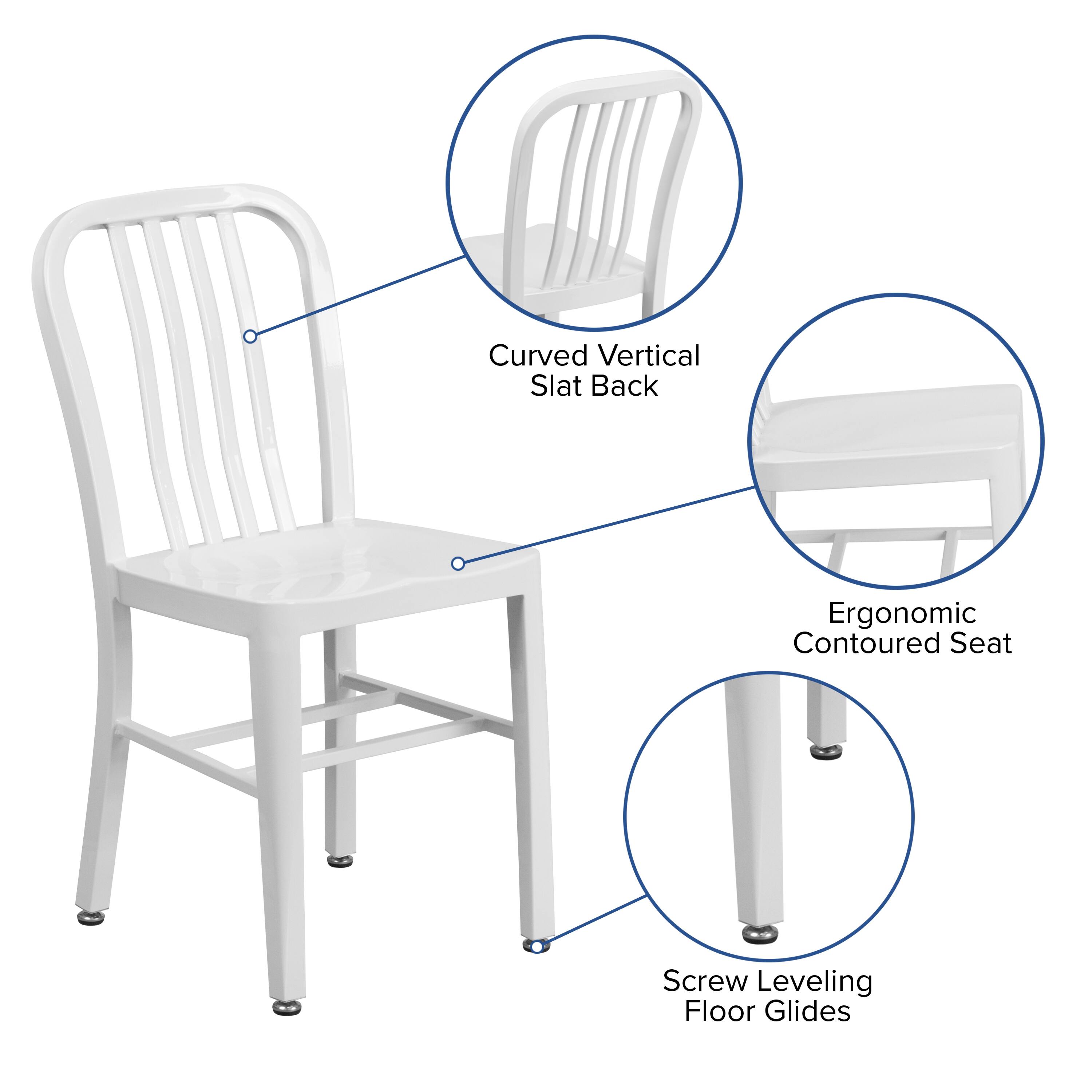 Curved Vertical Slat Back  
Ergonomic Contoured Seat  
Screw Leveling Floor Glides