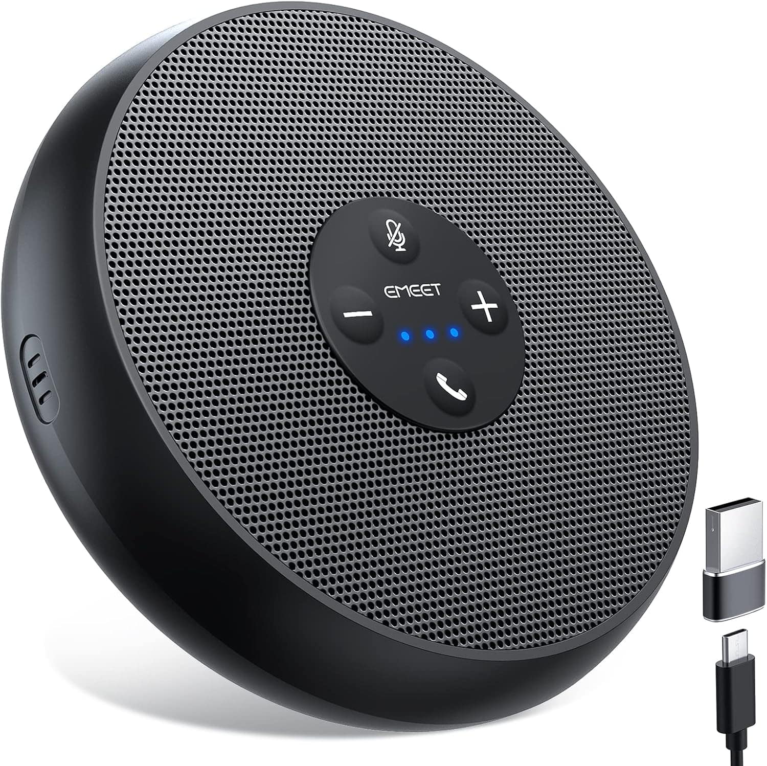 EMEET - USB Speakerphone, M1A Zoom Certified AI Mics 360°Voice Pickup USB Type C-A Plug&Play Computer Speakers with Microp - Black