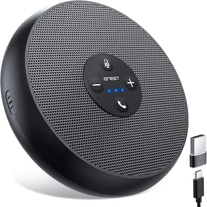 Front. EMEET - EMEET USB Speakerphone, M1A Zoom Certified AI Mics 360°Voice Pickup USB Type C-A Plug&Play Computer Speakers with Microp - Black.