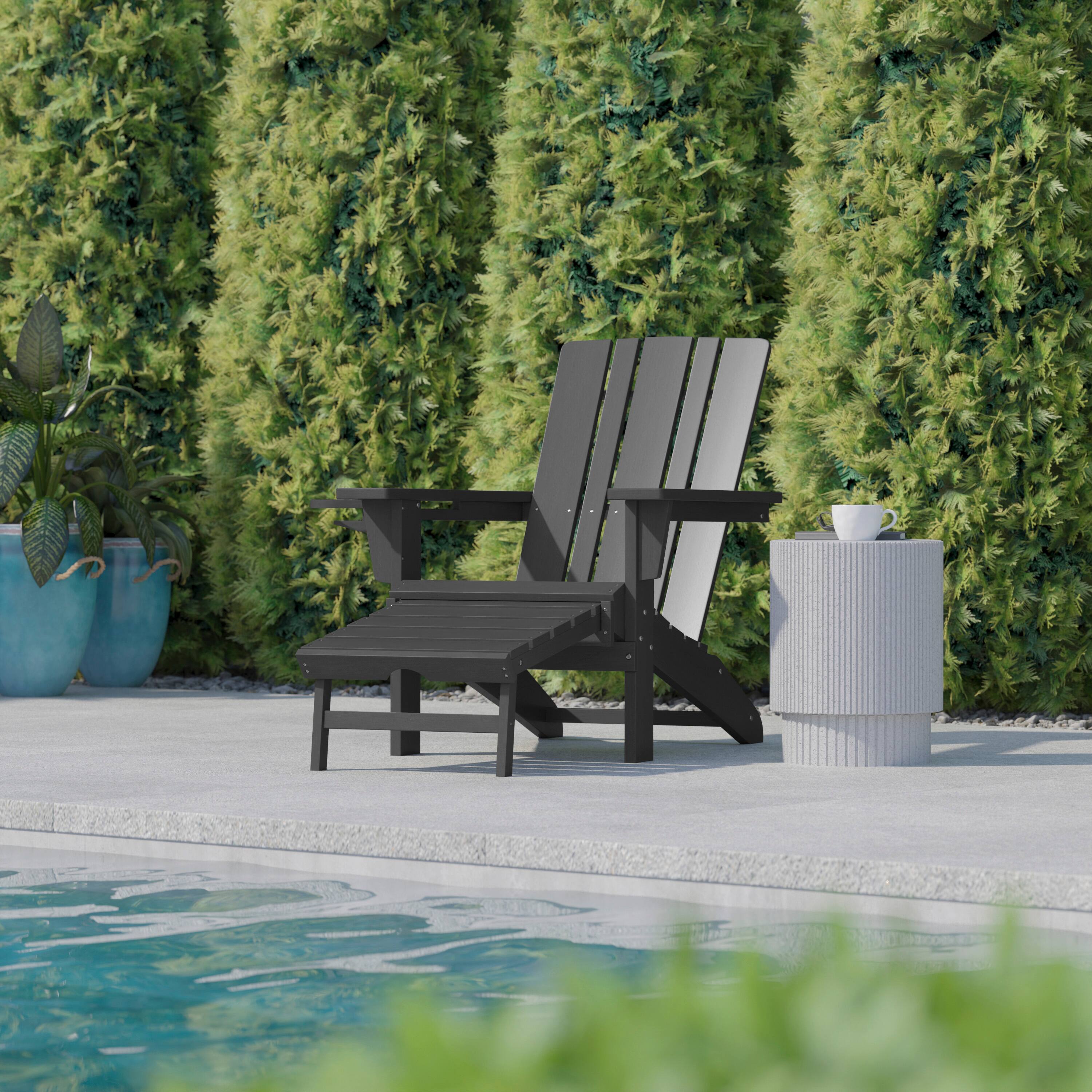 Alt View 2. Flash Furniture - Halifax HDPE Adirondack Chair with Cup Holder and Pull Out Ottoman, All-Weather HDPE Indoor/Outdoor Lounge Chair in Gray - Gray.