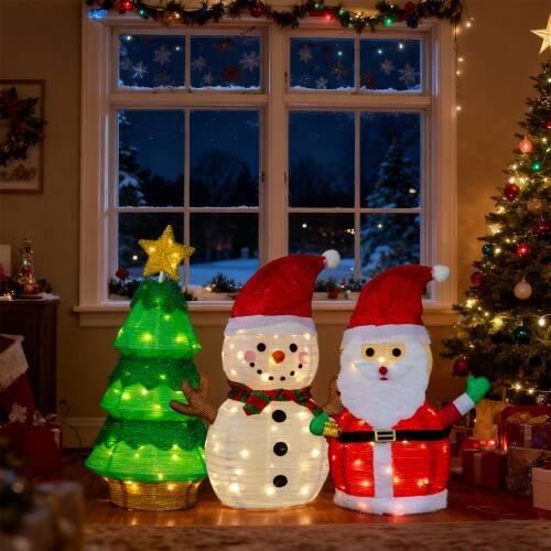 Alt View 3. Winado - Set of 3 Lighted Santa, Snowman and Xmas Tree Christmas Decoration with 150 LED Lights for In/Outdoor Yard Decoration - Multicolor.