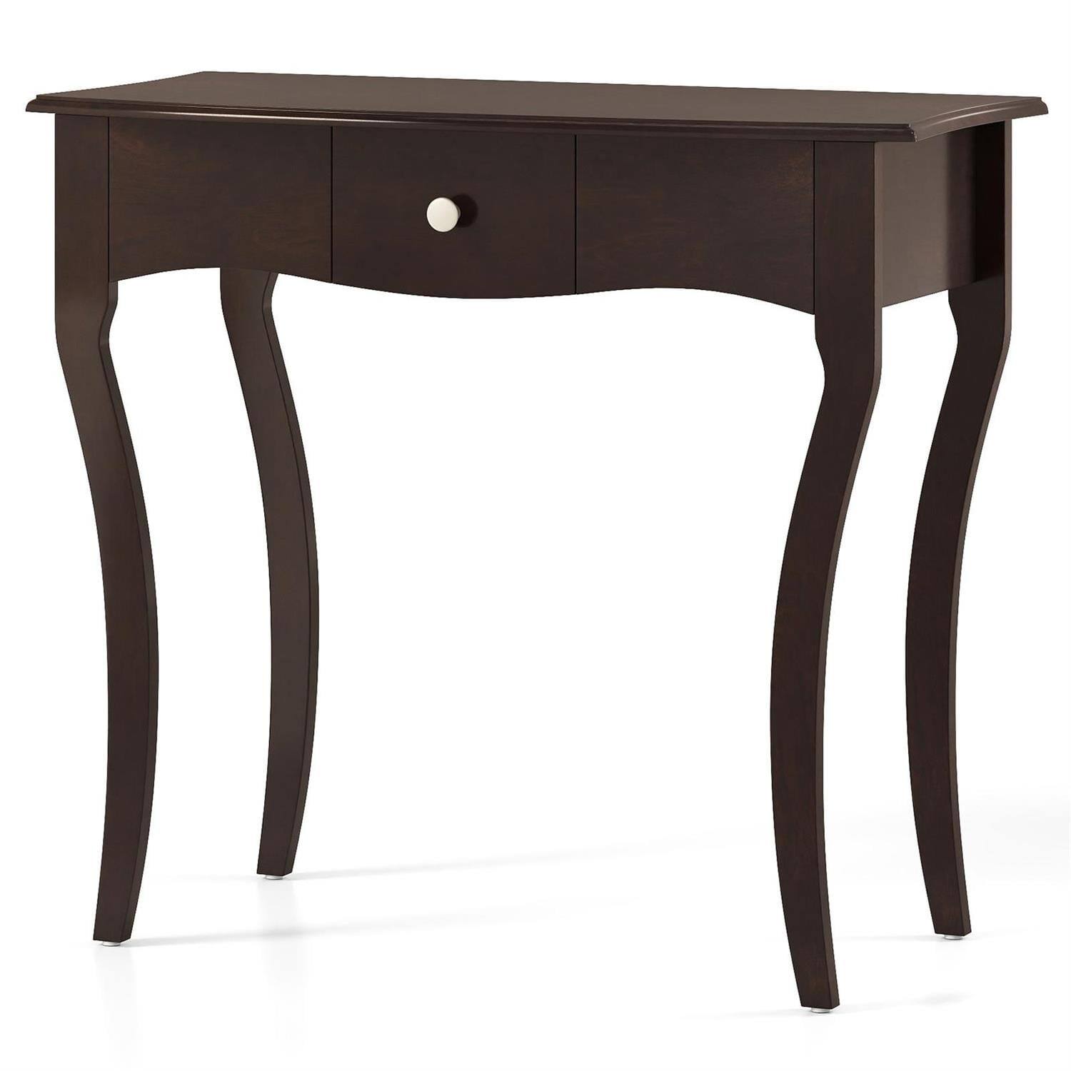 Angle. Pefilos - Entryway Table with Drawer, Solid Wood Frame & Rubber Wood Legs, Espresso Brown - Brown.