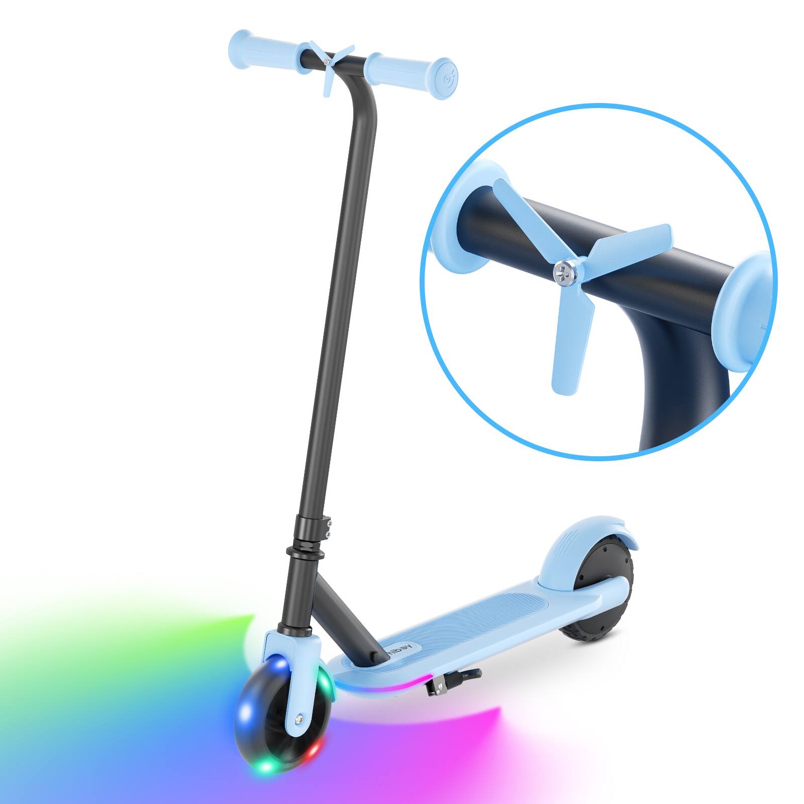 Left. HiBoy - Hiboy KS1 Electric Scooter for Kids, LED Light-Up Wheels & Side Lights, 5 Mph Safe Speed, 6 Miles Range, Easy Kick-Start - Blue.
