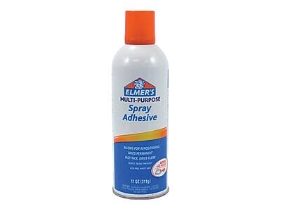 ELMER'S MULTI-PURPOSE Spray Adhesive  
ALLOWS FOR REPOSITIONING  
DRIES PERMANENTLY  
THICK, DRIES CLEAR  
11 OZ (311g)