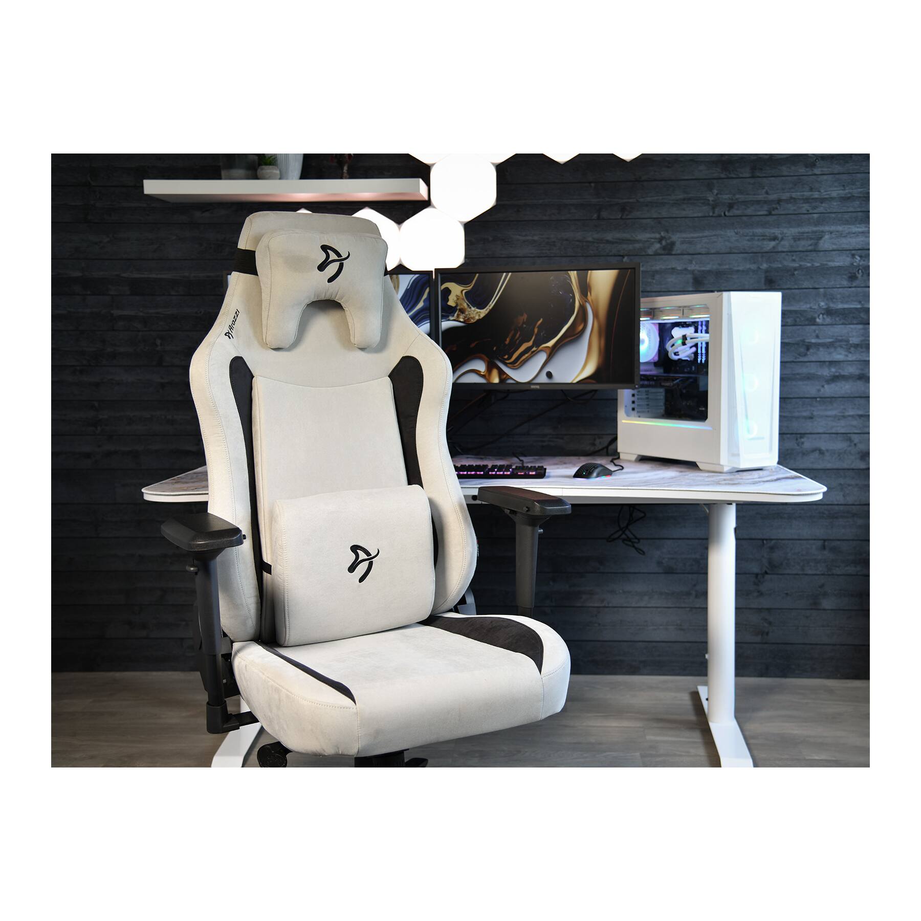 Left. Arozzi - Arozzi Vernazza XL Supersoft Ergonomic Gaming Chair – Light Grey – XL Breathable Upholstery with Memory Foam Support - Light Grey.