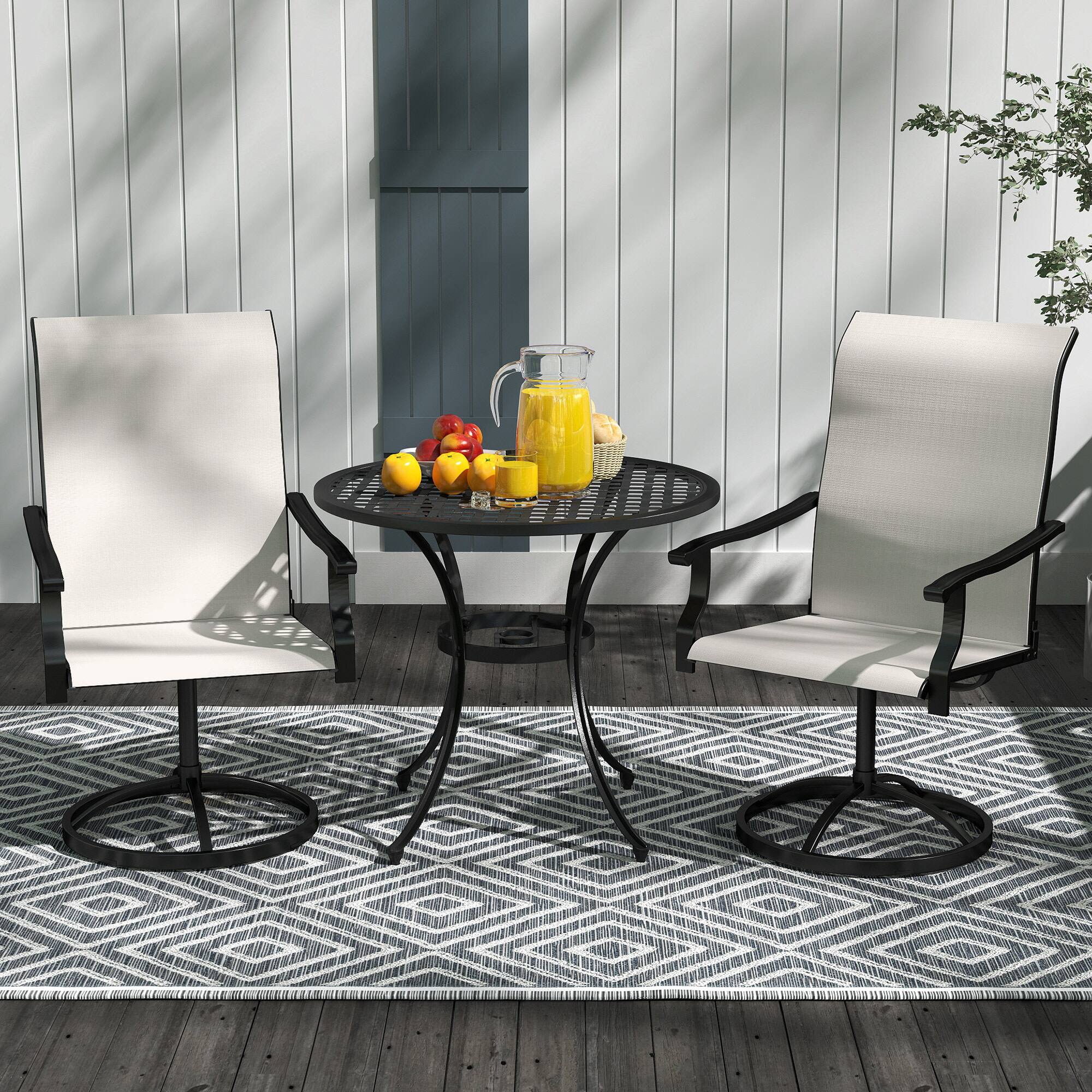 Alt View 6. Outsunny - Swivel Chairs Set of 2, High Back Patio Dining Chairs with All-Weather Mesh for Backyard, Lawn - Cream White.