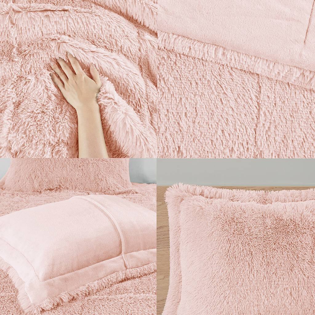 Angle. Hivvago - Twin/Twin XL Pink Blush Soft Sherpa Faux Fur 2-Piece Comforter Set - Pink Blush.