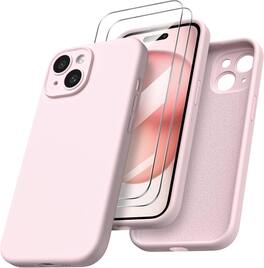 Ornarto - Designed for iPhone 15 Case with 2X Screen Protector, Liquid Silicone Protective Case 6.1" - Pale Rosette